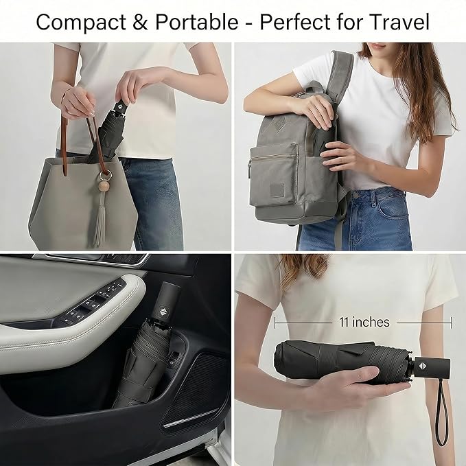 BAODINI Small UV Protection Travel Umbrella Compact for Rain and Sun UPF 50+ Windproof Portable 42 inch Umbrella for Women and Men