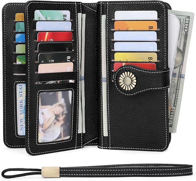 SENDEFN Wallets for Women Leather Credit Card Holder with RFID Blocking Large Capacity Wristlet | with RFID Blocking, Large Capacity, Wristlet, with RFID Blocking, Large Capacity, Wristlet