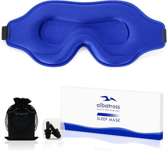 Sleep Eye Mask for Men Women, Sleeping Mask for Side Sleeper, Travel Blackout Night Blindfold Eye Shade Cover with Adjustable Strap (Blue-3D)