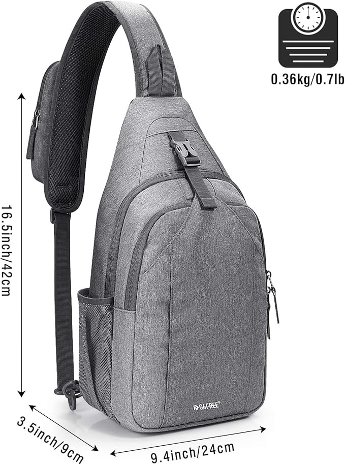 G4Free Sling Bag RFID Blocking Sling Backpack Crossbody Chest Bag Daypack for Hiking Travel(Gray)