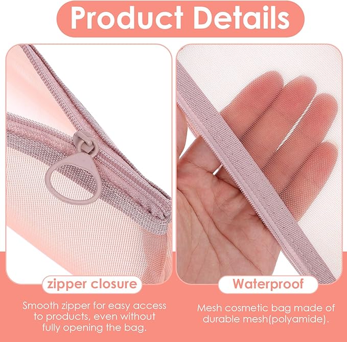 4 PCS Mesh Makeup Brush Bag, 4 Colors Small Makeup Pouch Portable Nylon Mesh Zipper Pouch Bags Multifunctional Clear Bags Stationery Storage Bag for Travel Office Home Accessories