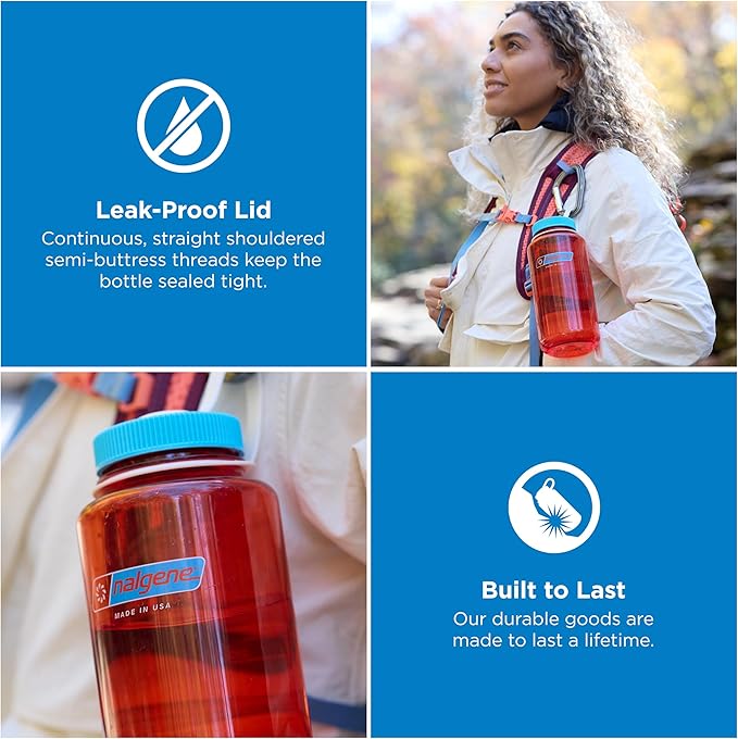 Nalgene 32 oz Wide Mouth Water Bottle | BPA-Free, Durable & Leak Proof, Lightweight Bottle for Hiking & Gym, Work & Travel