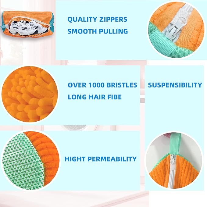 Shoe Washing Machine Bag Laundry Shoe Bag for Washer and Dryer Reusable 2pc Shoe Cleaning Bags for Sneakers 360° Deep Cleaning Machine for All Shoes Types With Self-locking Zipper