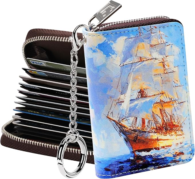 FurArt Zipper Wallet Women, RFID Blocking Credit Card Wallet, Business Card Holder, Compact Size KeyChain Wallet