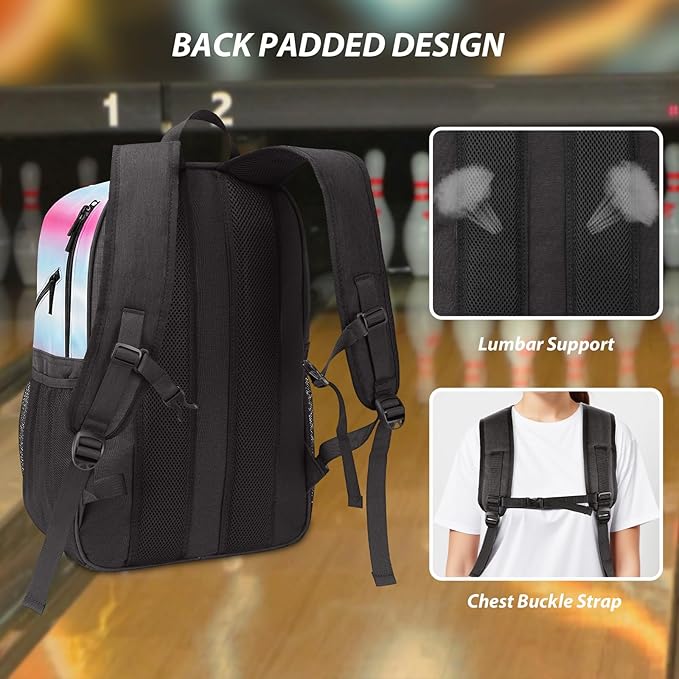 Bosynoy Bowling Backpack, Bowling Ball Bag Totes for Single Ball with Shoe Compartment & Foam Padded, Fits Shoes Up to US Mens Size 16, Grey