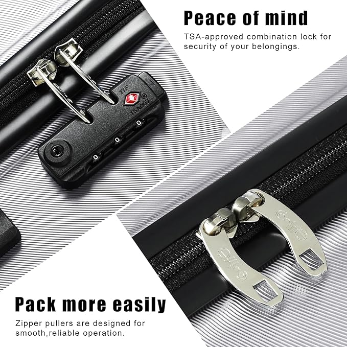 Coolife Luggage 3 Piece Set Suitcase Spinner ABS+PC Hardshell Lightweight TSA Lock USB Port, 20in 24in 28in Carry on Expandable (only 28’’), Silver