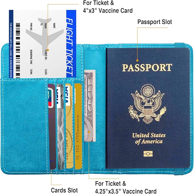 Premium Passport Holder for Travel, RFID Blocking Passport Cover Slim, Durable & Travel-Friendly, Passport Wallet Keep Your Documents Safe & Organized (Sky Blue)