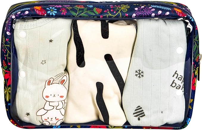 TSA Approved 5-Piece Diaper Bag Organizer Pouch Set Clear Waterproof TPU Kids Toiletry Storage Set Travel Packing Clutch Cube Bags for Baby Nursing(Flower)