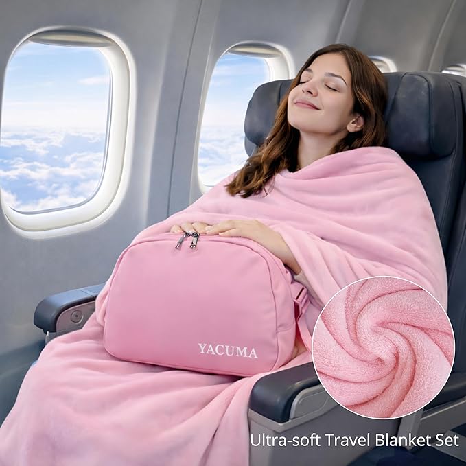 Travel Blanket Airplane – Ultra Soft Flannel 40”x60”, Cozy Compact Blanket with Organizer Bag, Lightweight Comfort for Flights & Home