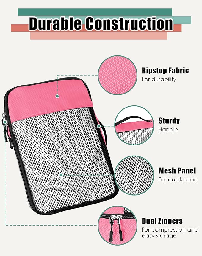 4-Piece Packing Cubes Travel Accessories Set for Suitcases - Luggage Organizer Bags with Double Zipper - Mesh Top - Medium - Pink