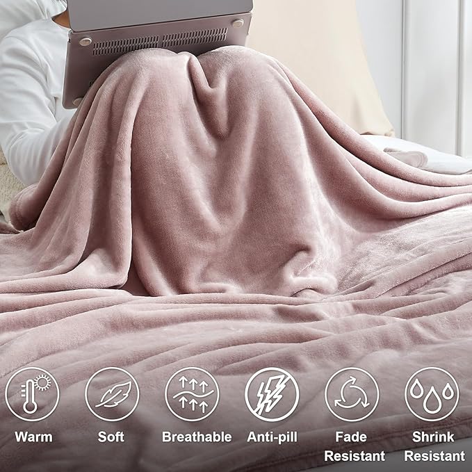Hansleep Fleece Pink Full Blanket, Super Soft Flannel Fuzzy Plush Cozy Blanket for All Seasons, Pink, Full 84x90 Inches