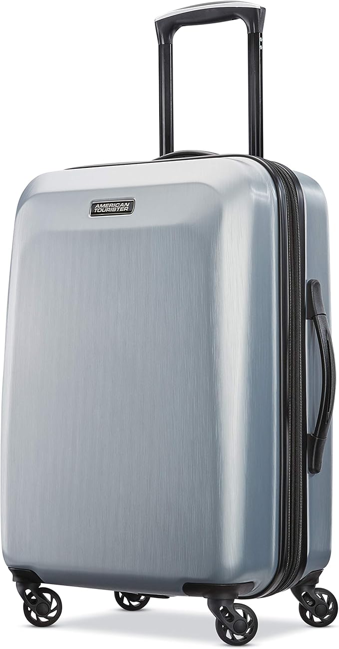 American Tourister Moonlight Hardside Expandable Luggage with Spinner Wheels, Silver, Carry-On 21-Inch