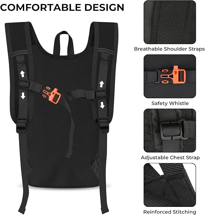 13L Small Hiking Backpack for Women Men, Lightweight Foldable Day pack, Packable Daypack for Travel, Camping (Black)