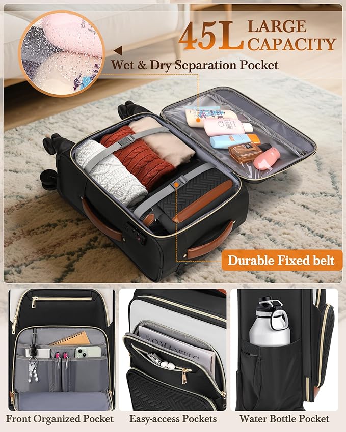 RAINSMORE Carry On Luggage 22x14x9 Airline Approved, 20 Inch Softside Suitcases with Wheels, 3 Piece Luggage Sets, Rolling Carry On Suitcase with TSA Lock for Travel Weekender
