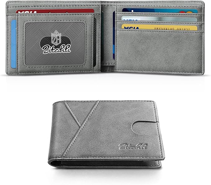 Zitahli Bifold Wallets for Men - Slim RFID Leather Credit Card Holder for 6-11 Cards, Minimalist Thin Wallet with ID Window & Cash Slot,Front Pockt Carteras Para Hombres, Birthday Gifts for Men | Slim, RFID Blocking, Premium, Front Pocket, Gift Box, Le...
