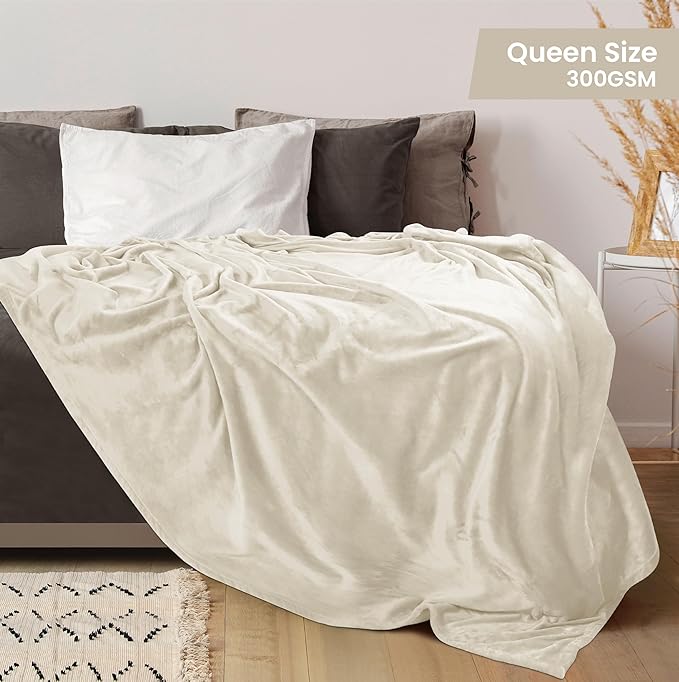 Utopia Bedding Fleece Blanket Queen Size Linen (90x90 Inches) Ultra Soft Warm Lightweight Microfiber Breathable Anti-Static Cozy Winter Bed Blanket, All-Season Home Decor Gift for Men & Women