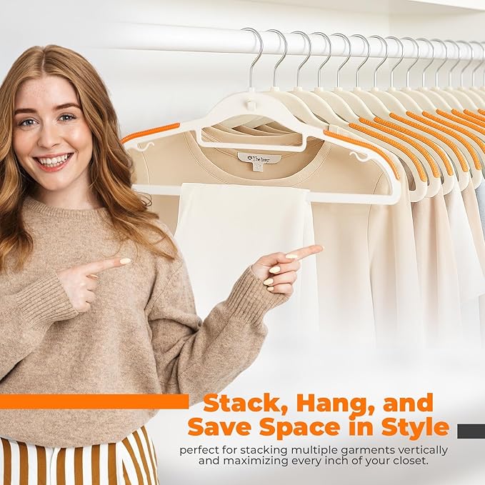 Plastic Hangers 100 Pack, Cascading Slim Space Saving Clothing Hangers with 360° Rotating Hook, Non Slip Clothes Hangers for Sweater Shirt, Heavy Duty Coat Hanger with Inner Hook for Closet, White