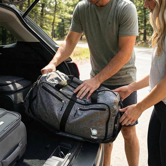 Bago Medium Duffle Bag for Travel Women & Men. Durable Lightweight Foldable Travel Duffel Bags For Traveling Women. 60L Duffle Bags For Overnight Bag With Shoe Compartment Collapsible Weekender duffel