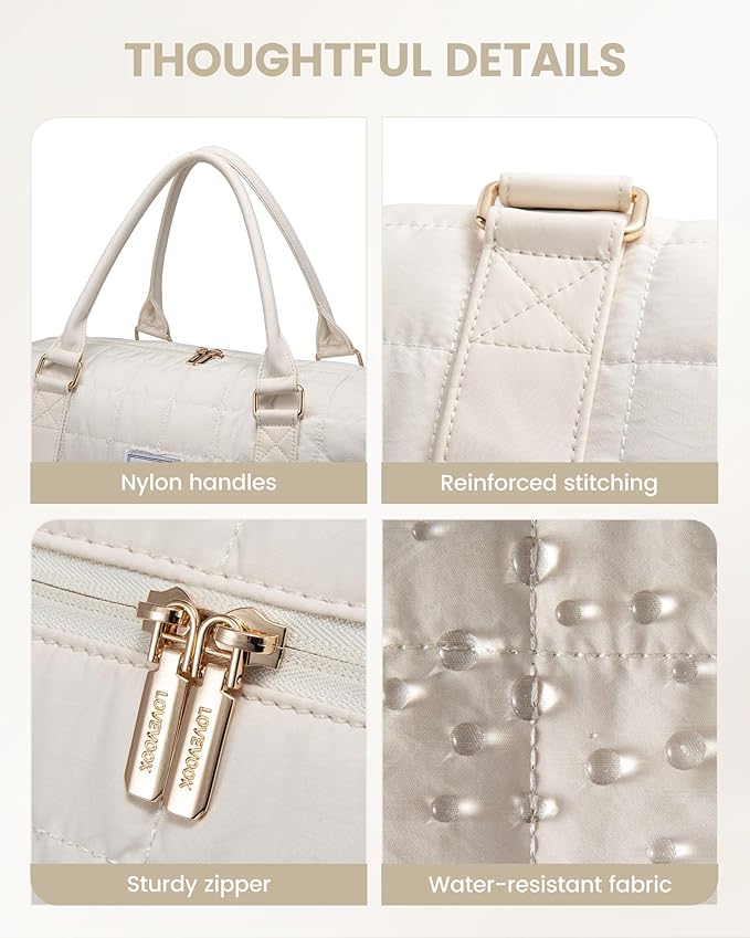 LOVEVOOK Large Duffle Bag for Travel, Puffer Weekend Bags for Women Travel Tote, Carry on Duffel Bag for Airplanes, 18 Inch Personal Item Bag Gym Bag Women, Beige