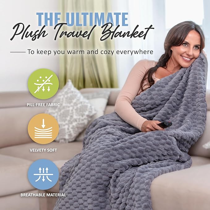 BOACAY Packable Travel Blanket for Airplane, Car - Compact Office Blanket - Portable Pillow for Adults, Kids with Case, Luggage Sleeve, Backpack Clip