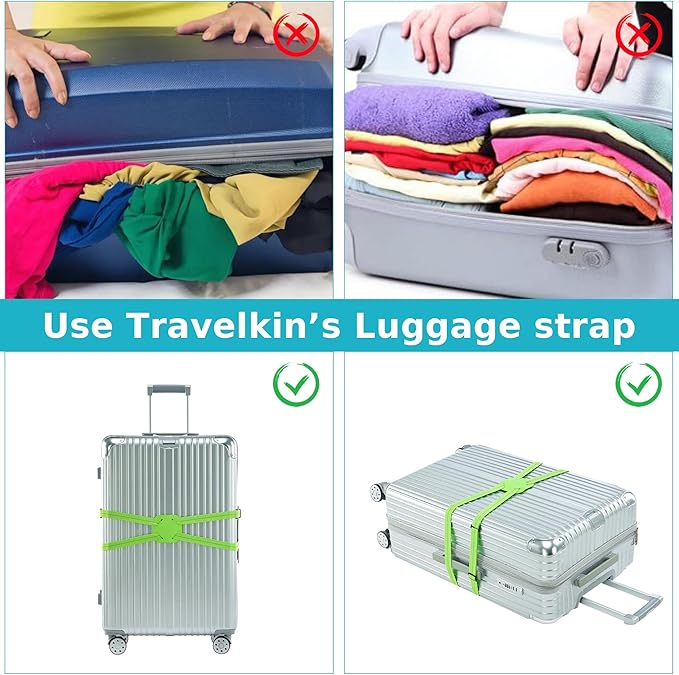 Travelkin Luggage Straps Bag Bungees for Suitcases Add a Bag, Travel Bag Bungee Belt for Luggage Carry On Bag