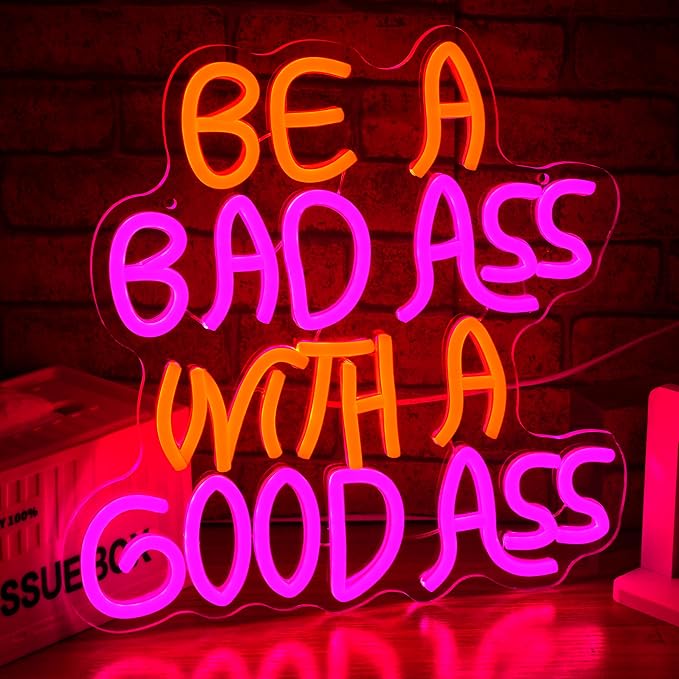 Be A Bad One With A Good One Neon Sign for Wall Decor Gym Light Up Sign with Adjusted Switch Usb Powered Pretty Letter Led Sign for Party Birthday Bar Pub Club Decoration(12.6 * 12.6 in)