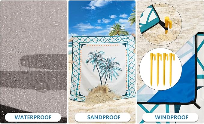 Beach Blanket Waterproof Sandproof Extra Large Beach Mat 79" X 83"/120"x108"for 1-8 Adults Quick Drying Durable Outdoor Picnic Mat for Beach Travel Camping Hiking