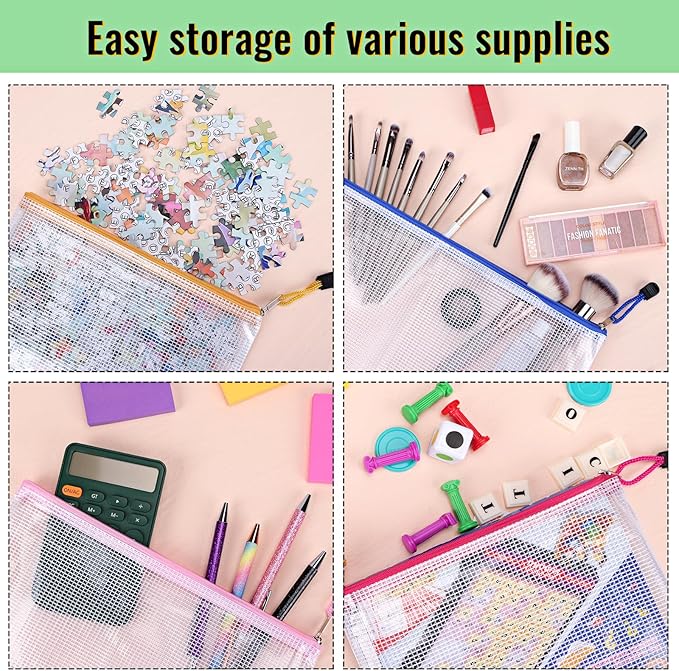 EOOUT 14pcs Zip Pouch Organizers, Mesh Bags with Zipper, 8 Sizes 14 Colors, Waterproof, for Travel, School, Office & Home