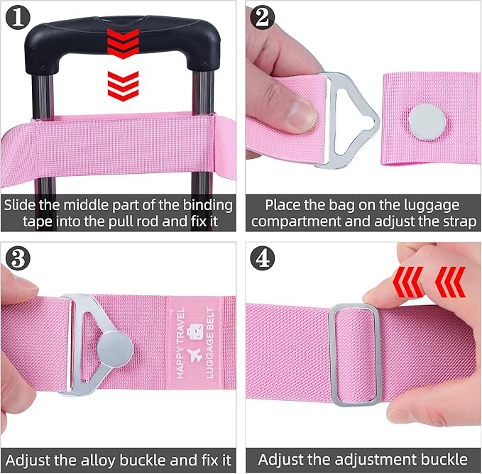 Bylion 2-in-1 Travel Belt for Luggage, Luggage Straps for Add a Bag Adjustable Suitcase Straps with Alloy Buckle Elastic Bungees Belt Hands-Free for Airport, Personalized Travel Accessories (Pink)