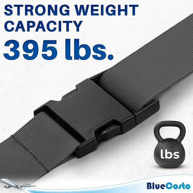 Luggage Straps for Suitcases - TSA Approved - Gray, 4 PK - Premium Nylon Belts for Suitcase, Briefcase & Travel Bag - Adjustable Strap Length 46" - 78"