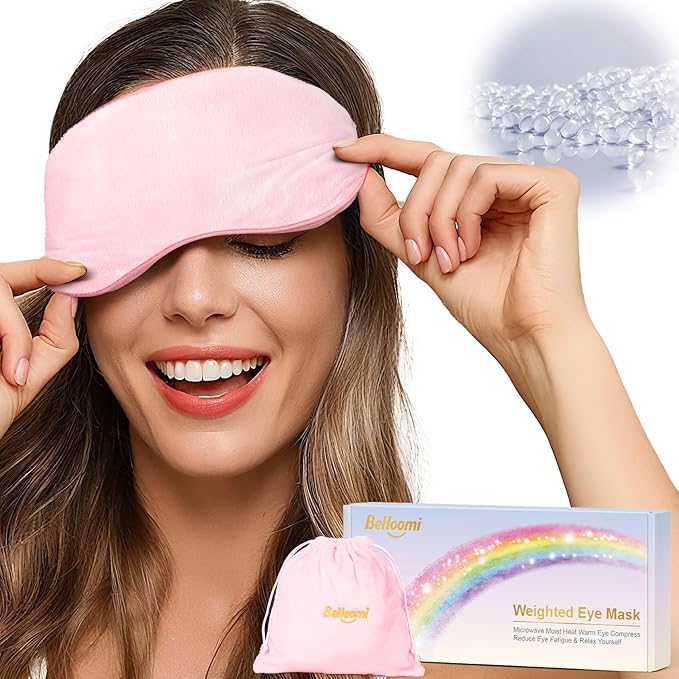 Heated Eye Mask, Microwave Moist Warm Compress for Eyes, Cooling Soothing Weighted Eye Mask for Sleeping, Reusable Sleep Eye Mask for Home & Office, Hot and Cold for Eye Relaxation (Pink)