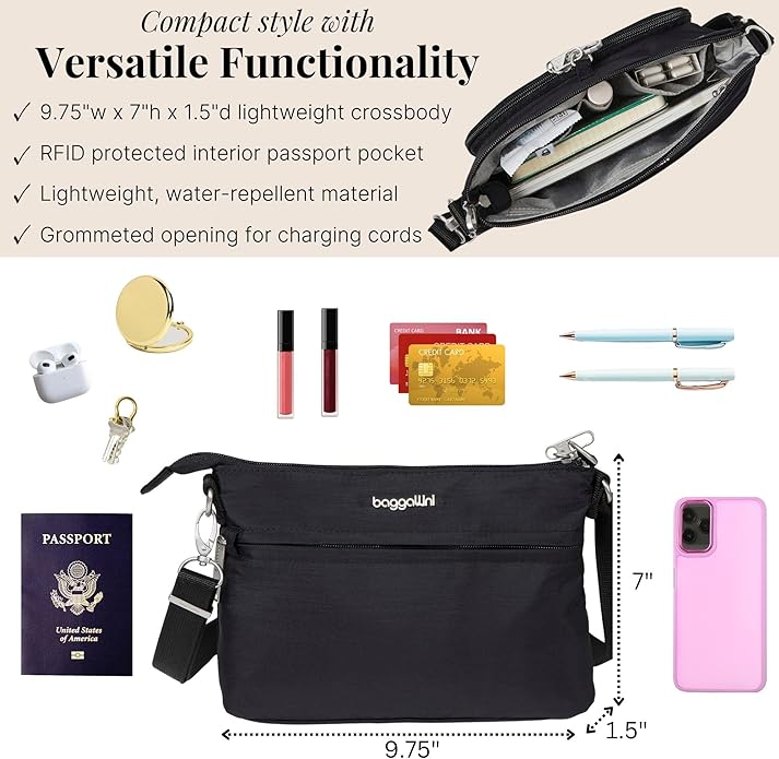 Baggallini womens Securtex Anti-theft Memento Crossbody Bag