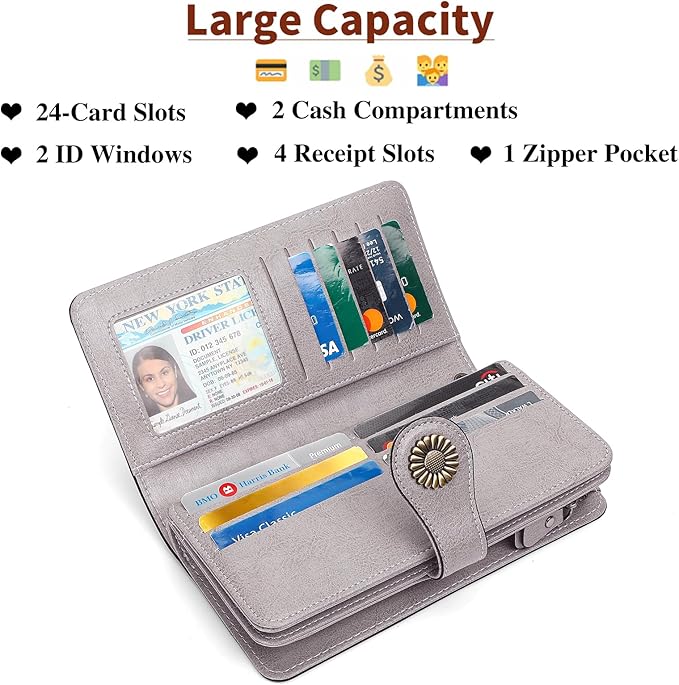 SENDEFN Wallets for Women Leather Credit Card Holder with RFID Blocking Large Capacity Wristlet | with RFID Blocking, Large Capacity, Wristlet, with RFID Blocking, Large Capacity, Wristlet