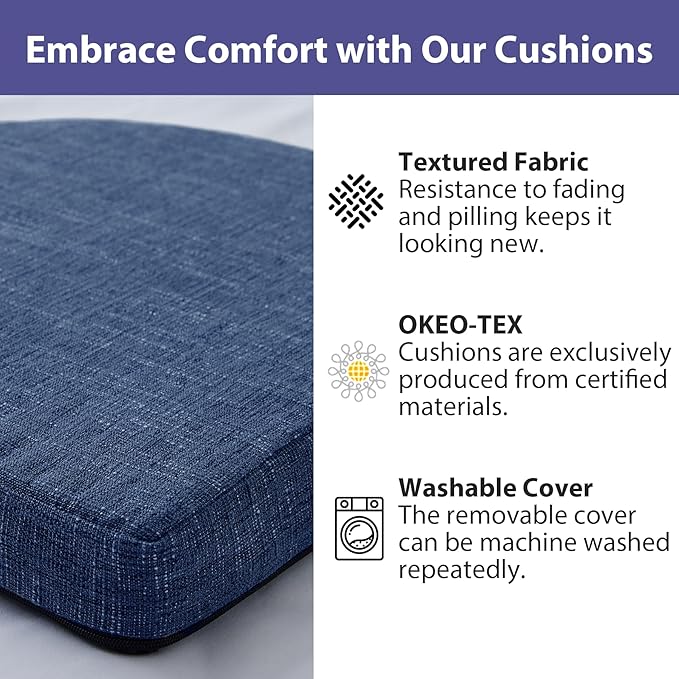 Chair Cushions for Dining Chairs with Ties and Removable Cover, Dining Kitchen Chair Pads with Non-Slip Bottom, High-Resilience Indoor Seat Cushions, 16'' x 16'' x 2'', Set of 2, Navy