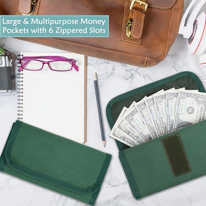 VOCHIC Money Wallet, Money Organizer for Cash with 6 Zippered Pocket Multipack Money Pouch, Cash Bill Organizer, Money Bag Small Travel Money Holder for Budgeting, Receipt and Tips