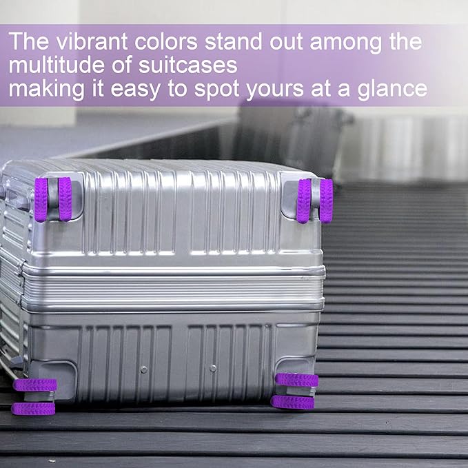 (8 Pack) Silicone Luggage Wheel Covers for 8-Spinner Wheel Suitcases, Mute & Shock Absorption Protector, Wear-Resistant & Noise-Reducing, Perfect for Travel (Purple)