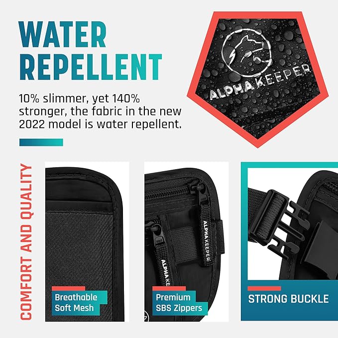 Alpha Keeper Money Belt for Travel Hidden Under Clothes – RFID Blocking Passport Holder & Slim Waist Wallet Pouch for Women & Men, Anti-Theft Travel Accessories