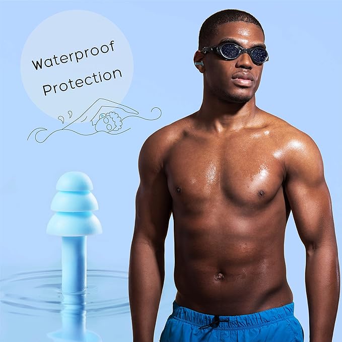 Soft Ear Plugs for Sleeping Noise Reduction, Made of Silicone, Suitable for Sleeping & Swimming, Soft Reusable Earplugs for Noise Reduction, Adjustable Size for Concerts & Snoring (6 Pairs)