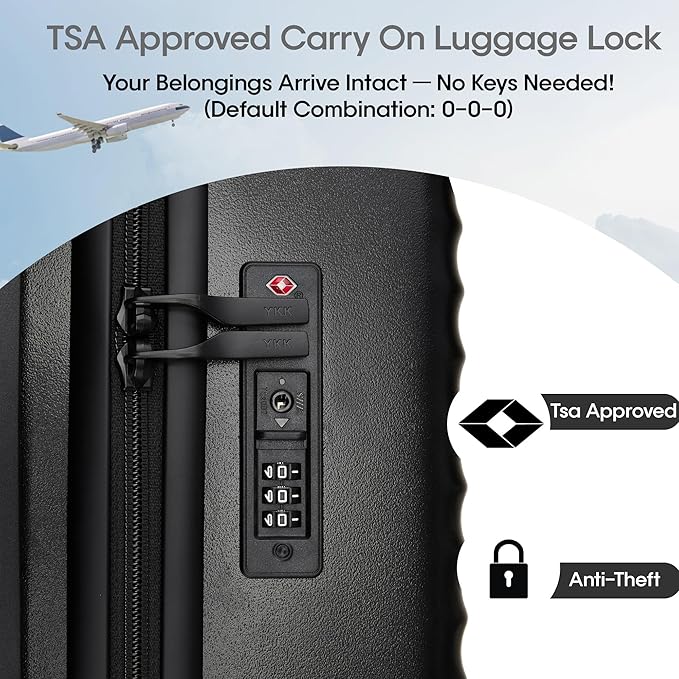 20 Inch Carry On Luggage,22x14x9 Airline Approved Hardside Suitcase with 8 Spinner Wheels and TSA Lock, Lightweight PC+ABS Hard Shell Travel Luggage for Men and Women (Black)