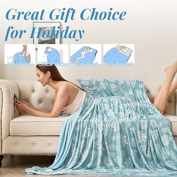 OIGAE Cooling Blanket for Hot Sleepers - Soft & Lightweight Summer Cold Blanket for Night Sweats | Perfect for Bed, Couch, Sofa (Green, King 90" x 108", Tropical)