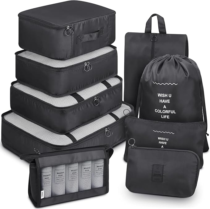Mossio 9 Set Packing Cubes with Shoe Bag & Electronics Bag - Luggage Organizers Suitcase Travel Accessories