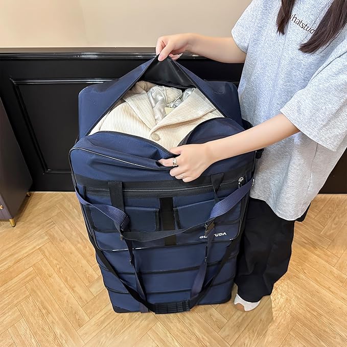 130L Expandable Luggage, 40 Inch Suitcase with Wheels, Collapsible Luggage with Wheels, Rolling Duffle Bag with wheels,Foldable Suitcase with2Handle Wrap 2Fixing Straps 1Shoulder Strap (Blue)