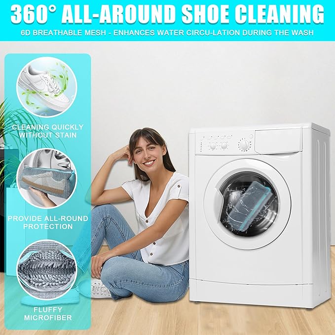 Shoe Washing Machine Bag, 2 Pack – Reusable, Fits All Shoe Types, 360° Deep Cleaning with Self-Locking Zipper, Wash Two Pairs at Once, Protects Shoes and Washing Machines(Gray)