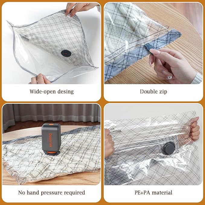 Travel Vacuum Storage Bags with USB Electric Pump, 6 Pack Compression Seal Bags for Luggage and Suitcase, Space Saver for Clothes and Clothing