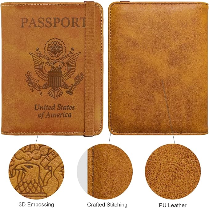 WALNEW Passport Holder for Travel, RFID Passport Cover Wallet for Women Men, PU Leather Passport Book Card Holder Case with Pen (Upgraded, Upgraded-Brown)