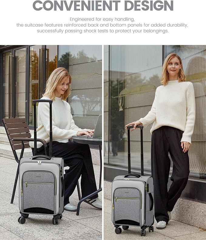 LOVEVOOK Carry On Luggage 22x14x9 Airline Approved, 20 Inch Softside Suitcases with Wheels, Lightweight Spinner Carry on Suitcase with TSA Lock, Water-Resistant Large Capacity Luggage for Travel