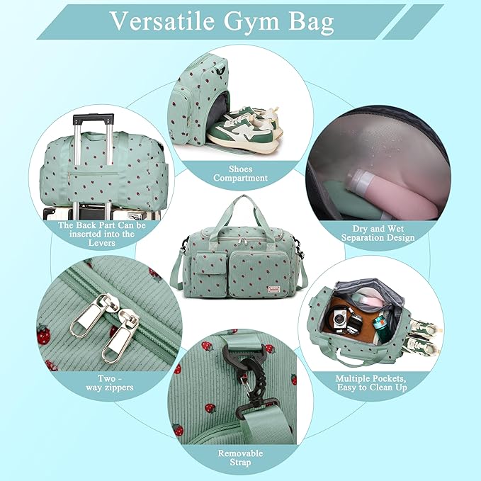 Small Gym Bags for Women, Travel Duffle Bag with Shoes Compartment, 4 in 1 Carry on Weekender Overnight Bag with Dry Wet Separated Pocket, Sport Gym Tote Bag for Yoga, Dance, Swimming, Workout, Ballet