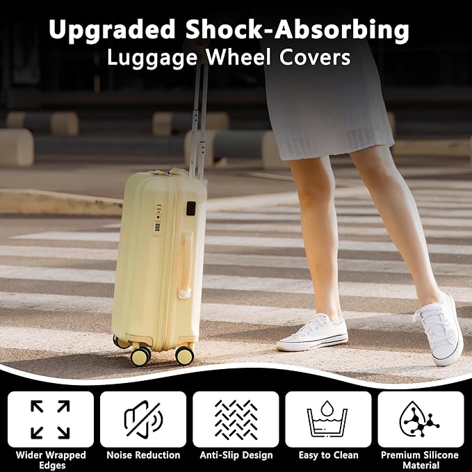 8 Pcs Upgraded Luggage Wheel Covers, Suitcase Protector, Wear-Resistant Anti-Noise Silicone Wheel Covers for 2-2.4” Spinner Wheels, Travel Accessories for Carry On Luggage (Black, Small)