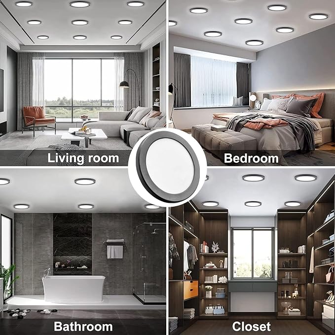 ETL 7 inch Small LED Flush Mount Ceiling Light Dimmable,5000K Daylight Ultra Slim Round Flat Panel Ceiling Light Fixture,Modern Ceiling Lamp for Closet,Kitchen,Bathroom 7inch-8 Pack(Black)