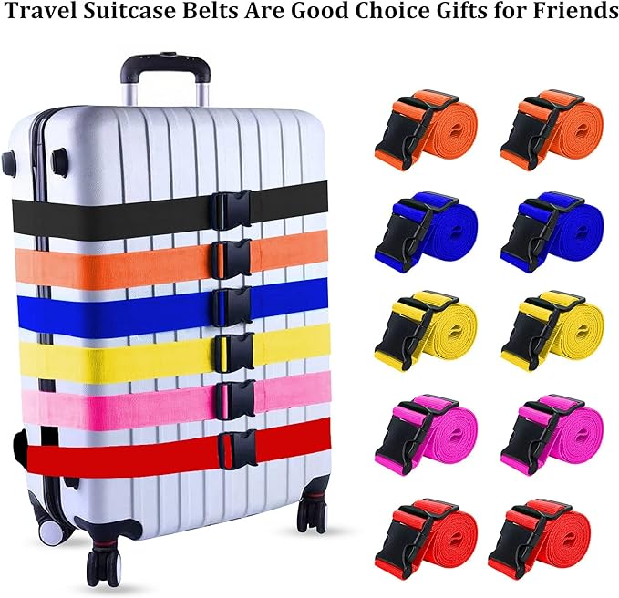 2 Pack Suitcase Straps, Bright Color Adjustable Luggage Belts, TSA Approved (Black)